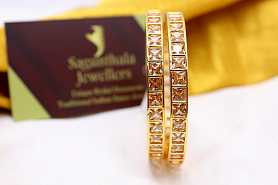Zircon/CZ/AD One Gram Gold Finish Bangles - Square cut Pattern