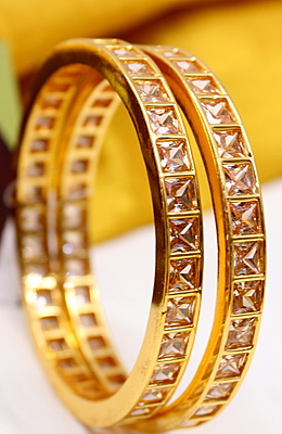 Zircon/CZ/AD One Gram Gold Finish Bangles - Square cut Pattern Zircon/CZ/AD One Gram Gold Finish Bangles - Square cut Pattern