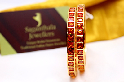 Zircon/CZ/AD One Gram Gold Finish - Square Pattern Bangles