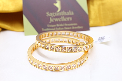 Zircon/CZ/AD One Gram Gold Finish Bangles - Square cut Pattern Zircon/CZ/AD One Gram Gold Finish Bangles - Square cut Pattern