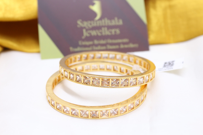 Zircon/CZ/AD One Gram Gold Finish Bangles - Square cut Pattern Zircon/CZ/AD One Gram Gold Finish Bangles - Square cut Pattern