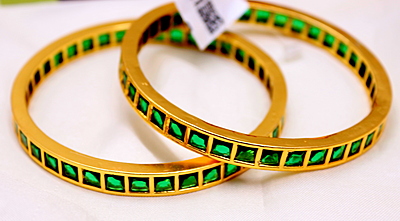 Sparkle Square One Gram Gold Bangles – Elegant Green CZ/AD Accents for Every Occasion! Sparkle Square One Gram Gold Bangles – Elegant Green CZ/AD Accents for Every Occasion!
