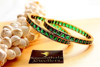 Sparkle Square One Gram Gold Bangles – Elegant Green CZ/AD Accents for Every Occasion!