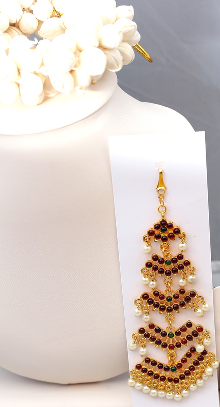 Temple Jewellery - Artificial Kempstones Forehead Pendant / Nethi Chutty / Maang Tikka Temple Jewellery - Artificial Kempstones Forehead Pendant / Nethi Chutty / Maang Tikka