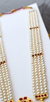 Brass Gold Plated Temple Jewellery Haram with Artificial Kemp Stones & Pearls Brass Gold Plated Temple Jewellery Haram with Artificial Kemp Stones & Pearls