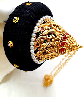 Andal Kondai - Matte Antique Finish One Gram Gold & Real Kempstones Hair Accessory Andal Kondai - Matte Antique Finish One Gram Gold & Real Kempstones Hair Accessory
