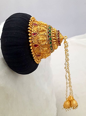 Andal Kondai - Goddes Lakshmi in Matte Antique Finish & Real Kempstones Ethnic Hair Accessory Andal Kondai - Goddes Lakshmi in Matte Antique Finish & Real Kempstones Ethnic Hair Accessory