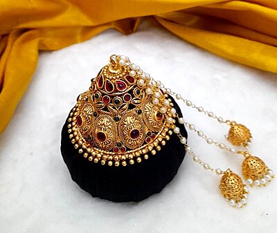 Andal Kondai - Ethnic One Gram Gold Matte Antique & Kempstones Hair Accessory Andal Kondai - Ethnic One Gram Gold Matte Antique & Kempstones Hair Accessory