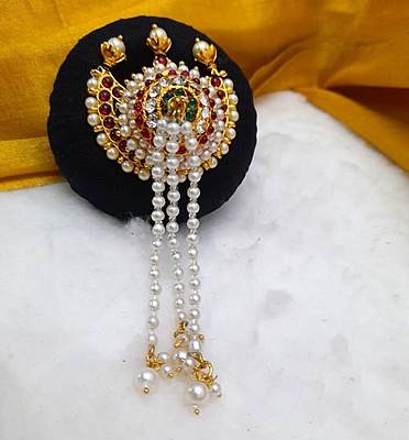 Andal Kondai - Kempstones with Chandran Pattern Hair Accessory - Bridal/Bharathanatyam/Goddess Decorations Andal Kondai - Kempstones with Chandran Pattern Hair Accessory - Bridal/Bharathanatyam/Goddess Decorations