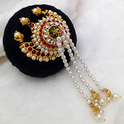 Andal Kondai - Kempstones with Chandran Pattern Hair Accessory - Bridal/Bharathanatyam/Goddess Decorations Andal Kondai - Kempstones with Chandran Pattern Hair Accessory - Bridal/Bharathanatyam/Goddess Decorations