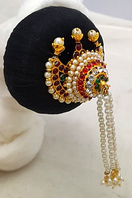 Andal Kondai - Kempstones with Chandran Pattern Hair Accessory - Bridal/Bharathanatyam/Goddess Decorations Andal Kondai - Kempstones with Chandran Pattern Hair Accessory - Bridal/Bharathanatyam/Goddess Decorations